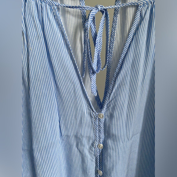 Pin Stripe Button Up Cold Shoulder Blouse - Picture 3 of 6